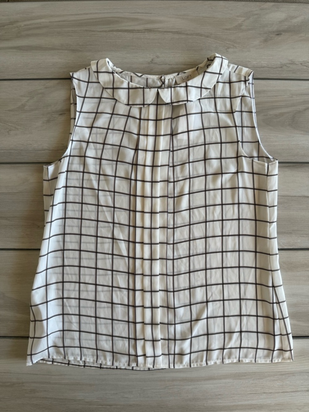 Ann Taylor Loft Windowpane Pattern Sleeveless Blouse White Medium NWT